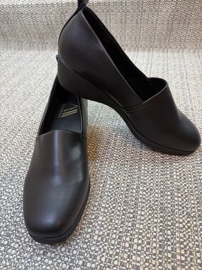 Women’s Black Slip-On Low Wedge Loafers